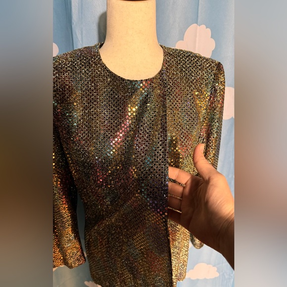 Vintage metallic iridescent rainbow sequin top- back zip- 1980s. M - Picture 7 of 7